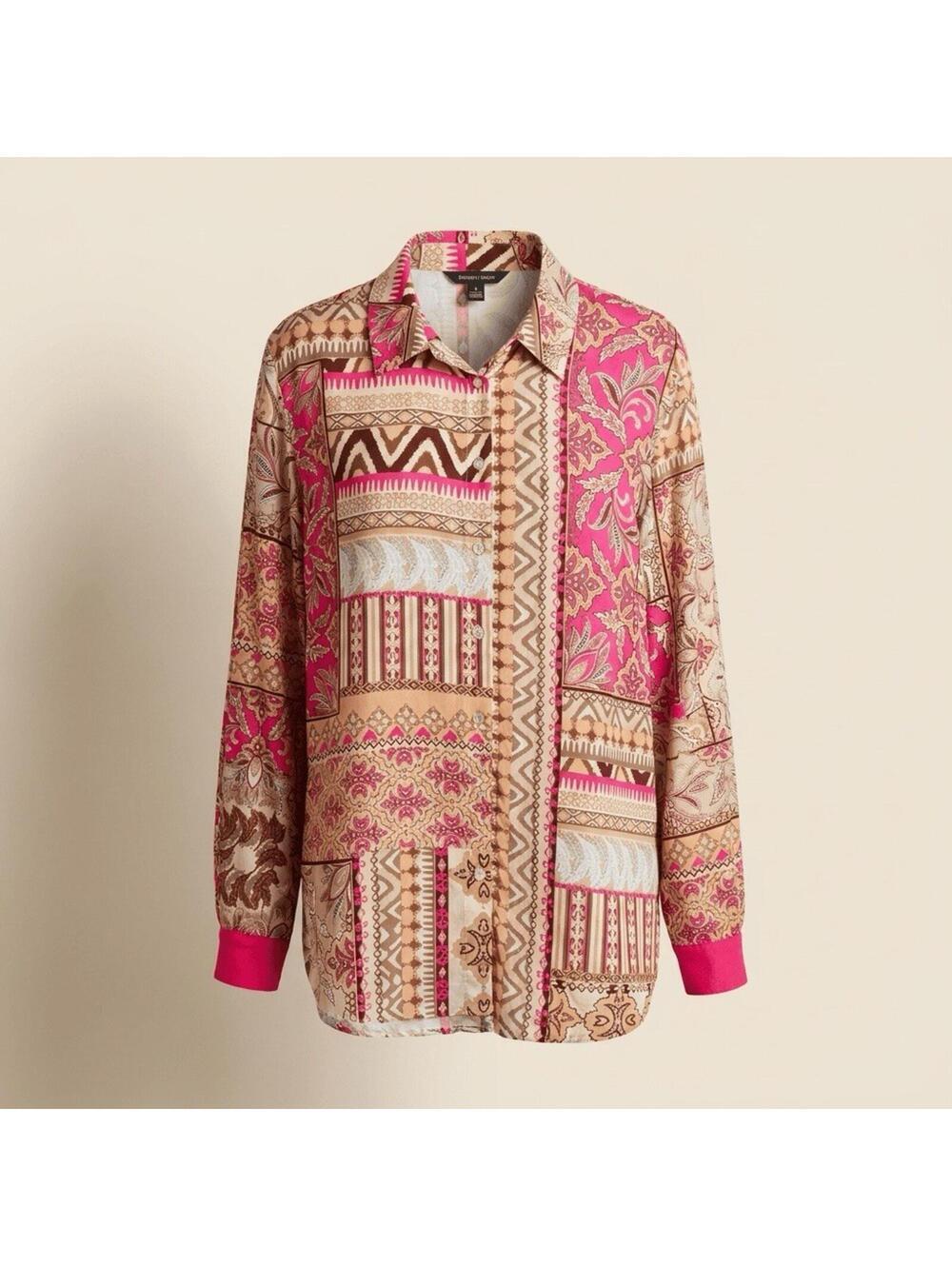 NWT RENUAR Women's XL Peony Artsy Button Up Long Sleeve Blouse MSRP $84.50
